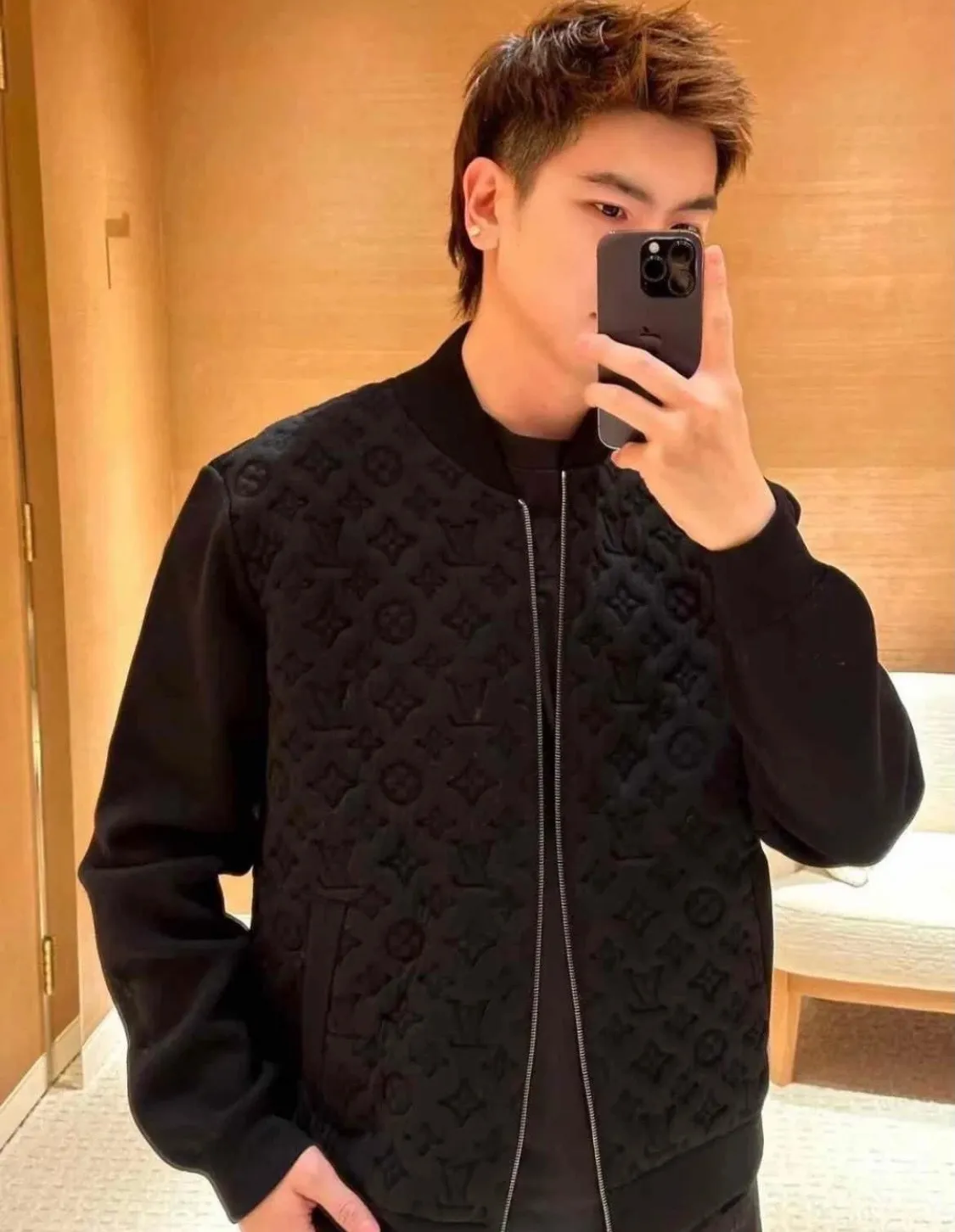 Louis Vuitton/Louis Vuitton old flower embossed wool knitted bomber jacket